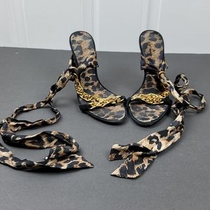 Marciano Leopard Wrap & Tie 3.5" Heels - Size 5.5